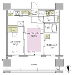 東京メトロ東西線 早稲田駅 徒歩6分の賃貸マンション 12階2LDKの間取り