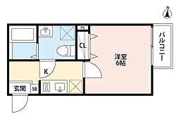 パディアン綾瀬(パディアンアヤセ) 1階1Kの間取り