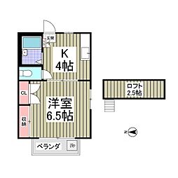 東武伊勢崎線 草加駅 徒歩17分の賃貸アパート 2階1Kの間取り