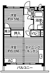 西武新宿線 田無駅 徒歩25分の賃貸マンション 6階2DKの間取り