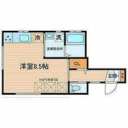 京急本線 青物横丁駅 徒歩4分の賃貸アパート 1階ワンルームの間取り