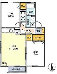 東武野田線 高柳駅 徒歩11分の賃貸アパート 2階2LDKの間取り