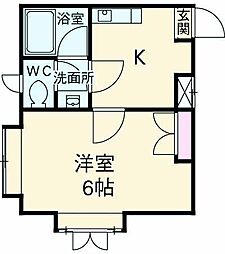 パレス相模大野 2階1Kの間取り