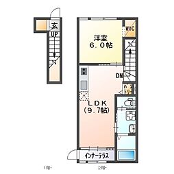 関東鉄道常総線 寺原駅 徒歩9分の賃貸アパート 2階1LDKの間取り