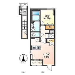 東武伊勢崎線 細谷駅 徒歩25分の賃貸アパート 2階1LDKの間取り