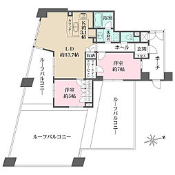 東急田園都市線 用賀駅 徒歩3分の賃貸マンション 9階2LDKの間取り
