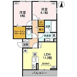 ＥＩＪＵ ＨＯＵＳＥ II 102 1階2LDKの間取り