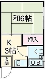 新座ガーデン 2階1Kの間取り
