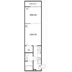 MQuarto福生 3階1LDKの間取り