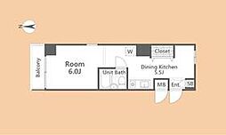 東急東横線 新丸子駅 徒歩5分の賃貸マンション 4階ワンルームの間取り