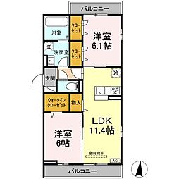 東武大師線 大師前駅 徒歩12分の賃貸アパート 3階2LDKの間取り
