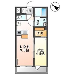木更津市金田西新築アパート 2階1LDKの間取り