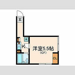東急東横線 新丸子駅 徒歩14分の賃貸マンション 3階1Kの間取り