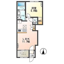 仮）日立市東金沢町新築アパート 1階1LDKの間取り