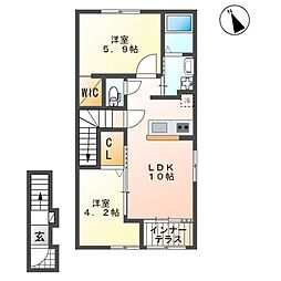 JR常磐線 常陸多賀駅 徒歩19分の賃貸アパート 2階2LDKの間取り