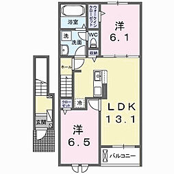 JR両毛線 駒形駅 徒歩16分の賃貸アパート 2階2LDKの間取り