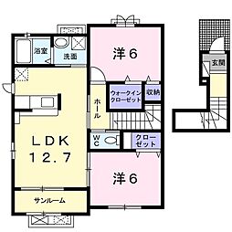 京都丹後鉄道宮豊線 峰山駅 徒歩8分の賃貸アパート 2階2LDKの間取り