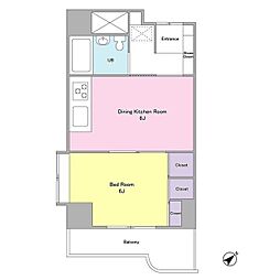 東急東横線 中目黒駅 徒歩4分の賃貸マンション 2階1DKの間取り