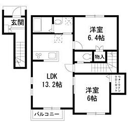 JR青梅線 牛浜駅 徒歩4分の賃貸アパート 2階2LDKの間取り