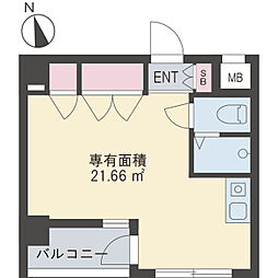 京王線 上北沢駅 徒歩6分の賃貸マンション 2階ワンルームの間取り