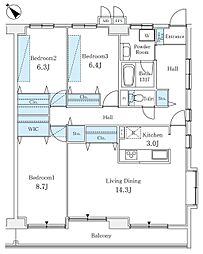 都営大江戸線 月島駅 徒歩8分の賃貸マンション 8階3LDKの間取り