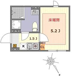 ザ　ルームス羽田 202 2階1Kの間取り