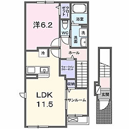 名鉄常滑線 寺本駅 徒歩10分の賃貸アパート 2階1LDKの間取り