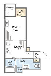 ラ・ソラリス 3階1Kの間取り