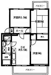 西武池袋線 清瀬駅 徒歩15分の賃貸マンション 3階3DKの間取り
