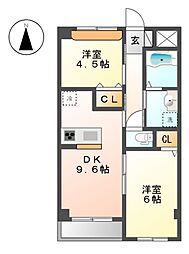 西武拝島線 東大和市駅 徒歩17分の賃貸マンション 1階2DKの間取り