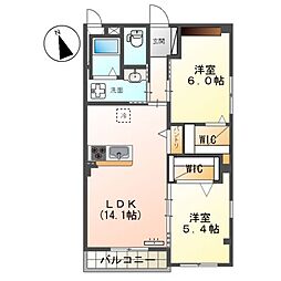 仮称）新宮町下府新築マンション 2階2LDKの間取り
