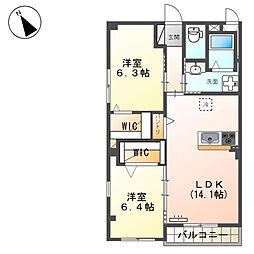 西鉄貝塚線 西鉄新宮駅 徒歩14分の賃貸マンション 2階2LDKの間取り
