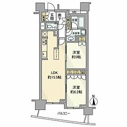 JR山手線 高田馬場駅 徒歩4分の賃貸マンション 9階2LDKの間取り