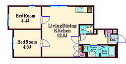 京急本線 梅屋敷駅 徒歩15分の賃貸アパート 3階2LDKの間取り