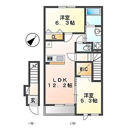 トレニア 2階2LDKの間取り