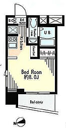 レジディア市谷薬王寺 9階ワンルームの間取り