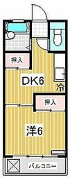 西武池袋線 石神井公園駅 徒歩23分の賃貸マンション 2階1DKの間取り