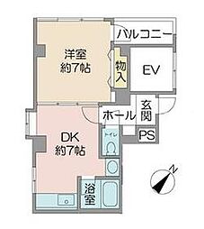 JR山手線 目黒駅 徒歩18分の賃貸マンション 3階1DKの間取り