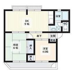 京成松戸線 薬園台駅 徒歩26分の賃貸アパート 1階2DKの間取り