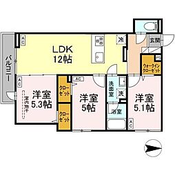 東武大師線 大師前駅 徒歩11分の賃貸アパート 2階3LDKの間取り