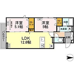 東武大師線 大師前駅 徒歩11分の賃貸アパート 3階2LDKの間取り