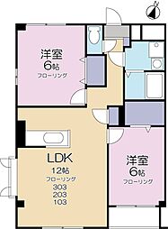 京王線 東府中駅 徒歩9分の賃貸マンション 3階2LDKの間取り