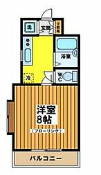 東急世田谷線 下高井戸駅 徒歩7分の賃貸マンション 2階1Kの間取り