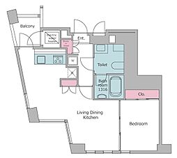 東京メトロ千代田線 乃木坂駅 徒歩1分の賃貸マンション 6階1LDKの間取り