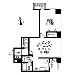 都営大江戸線 麻布十番駅 徒歩3分の賃貸マンション 19階1LDKの間取り