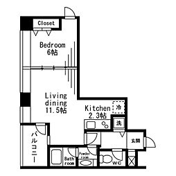 都営大江戸線 麻布十番駅 徒歩3分の賃貸マンション 10階1LDKの間取り