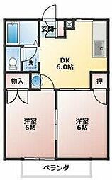 JR東海道本線 荒尾駅 徒歩19分の賃貸アパート 2階2DKの間取り