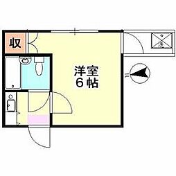東急東横線 武蔵小杉駅 徒歩7分の賃貸マンション 2階1Kの間取り
