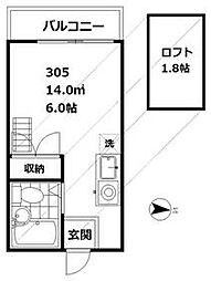 パソム西馬込 3階ワンルームの間取り