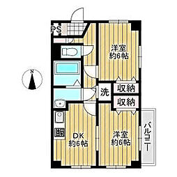 小田急小田原線 登戸駅 徒歩10分の賃貸マンション 1階2DKの間取り